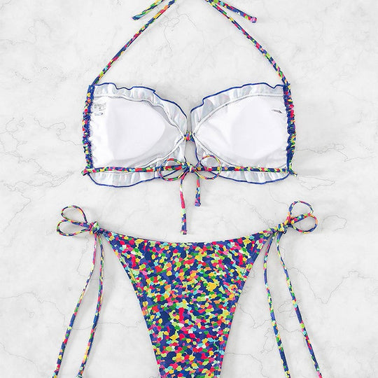 Damen Triangel-Bikini-Set mit floralem Muster und verstellbaren Trägern EB