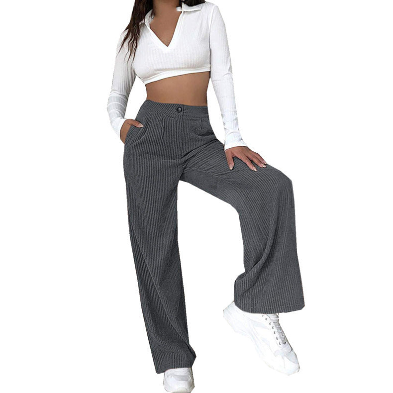 Damen Hochwertige Cordhose mit weitem Bein und hohen Taille EB