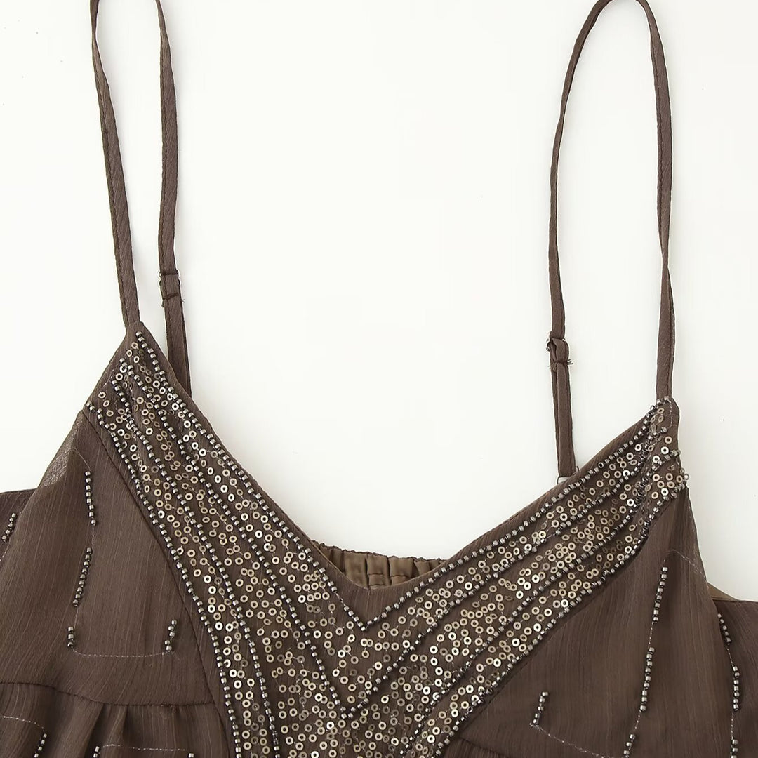 Damen Sommerliches Kleid mit elegantem V-Ausschnitt und raffinierten Rüschendetails EB