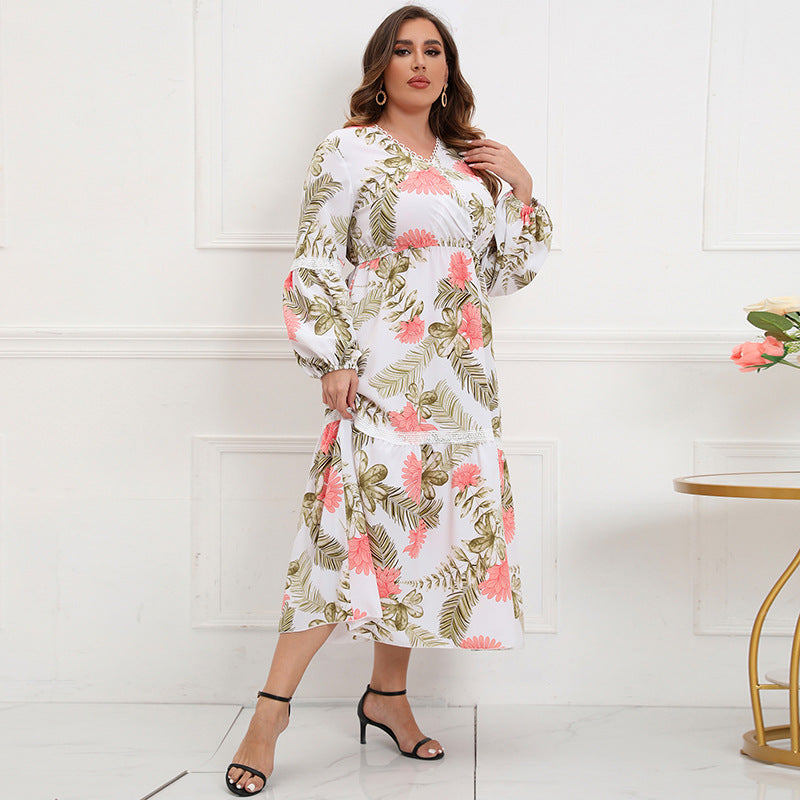 Damen Maxikleid mit botanical Druck und lässigem Schnitt EB