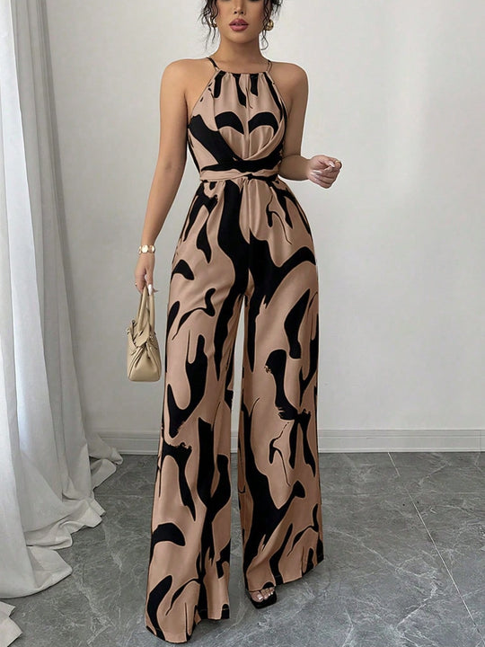 Damen Modischer Jumpsuit mit Spaghettiträgern und weitem Bein EB