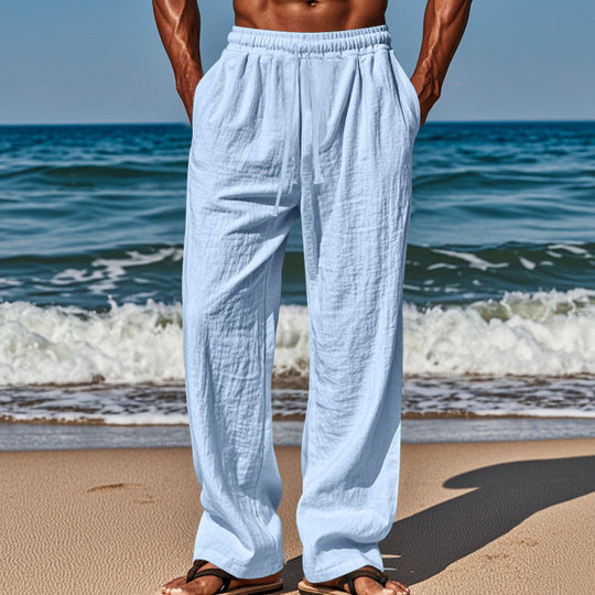 Herren nan luftige Leinen-Sommerhose mit weitem Bein, Faltenfront und elastischem Komfortbund EB