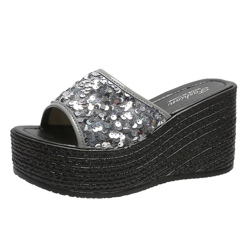 Damen Glitzernde Plateau-Sandalen mit offener Zehenpartie und hohem Absatz EB