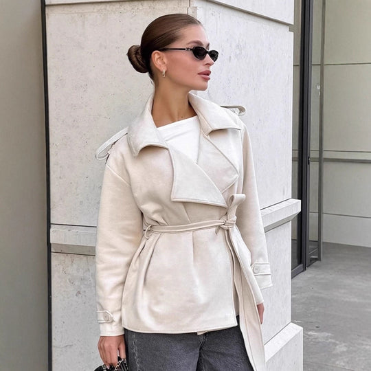 Damen Elegante Utility-Jacke mit Taillengürtel und entspannter Passform EB