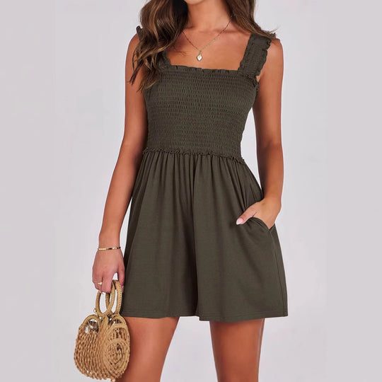 Damen verführerisches Sommerkleid mit Rüschendetails und praktischen Taschen EB