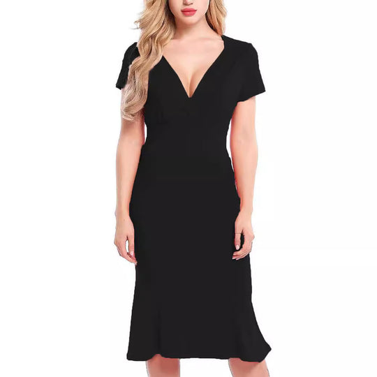 Damen Elegantes Wickelkleid mit tiefem V-Ausschnitt und formschmeichelndem Schnitt EB