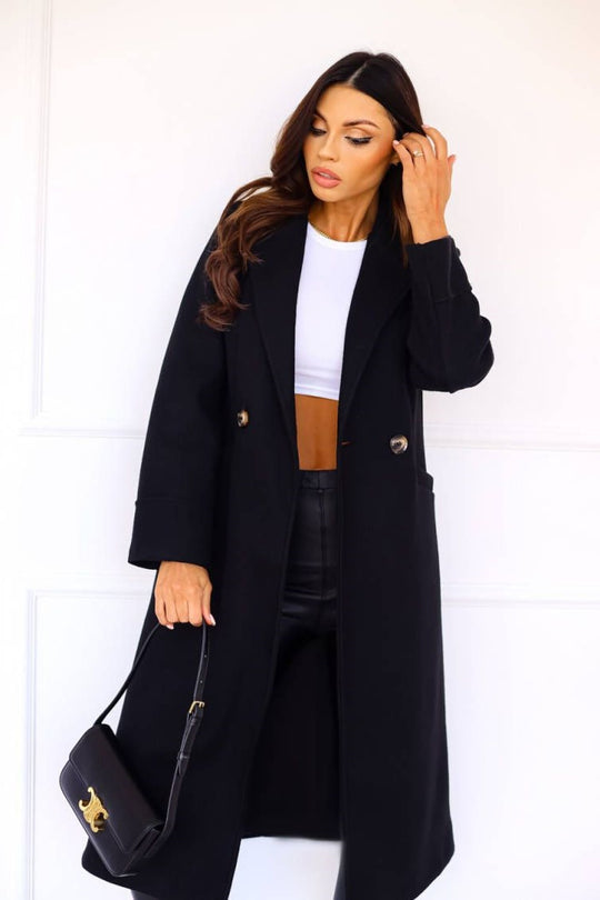 Damen Zeitloser Wollmantel mit elegantem Revers und praktischen Taschen EB