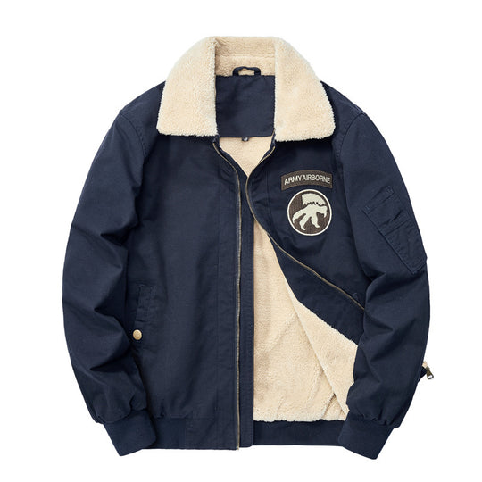 Herren Bomberjacke mit durchgehendem Sherpa‑Futter und Umlegekragen EB