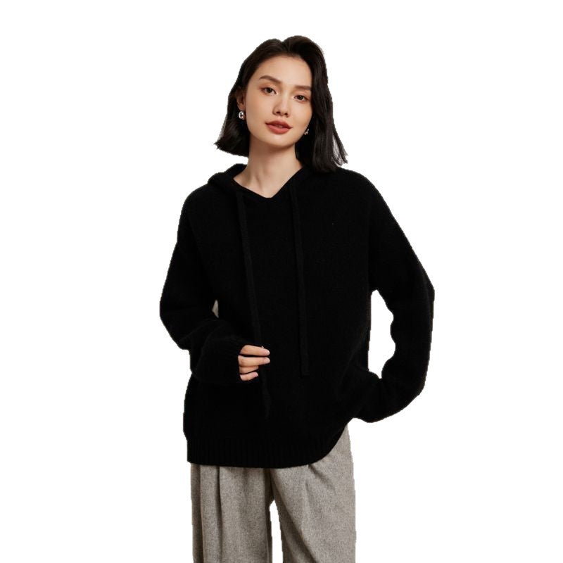 Damen lässiger Strickpullover mit Kapuze und fein strukturierter Oberfläche EB