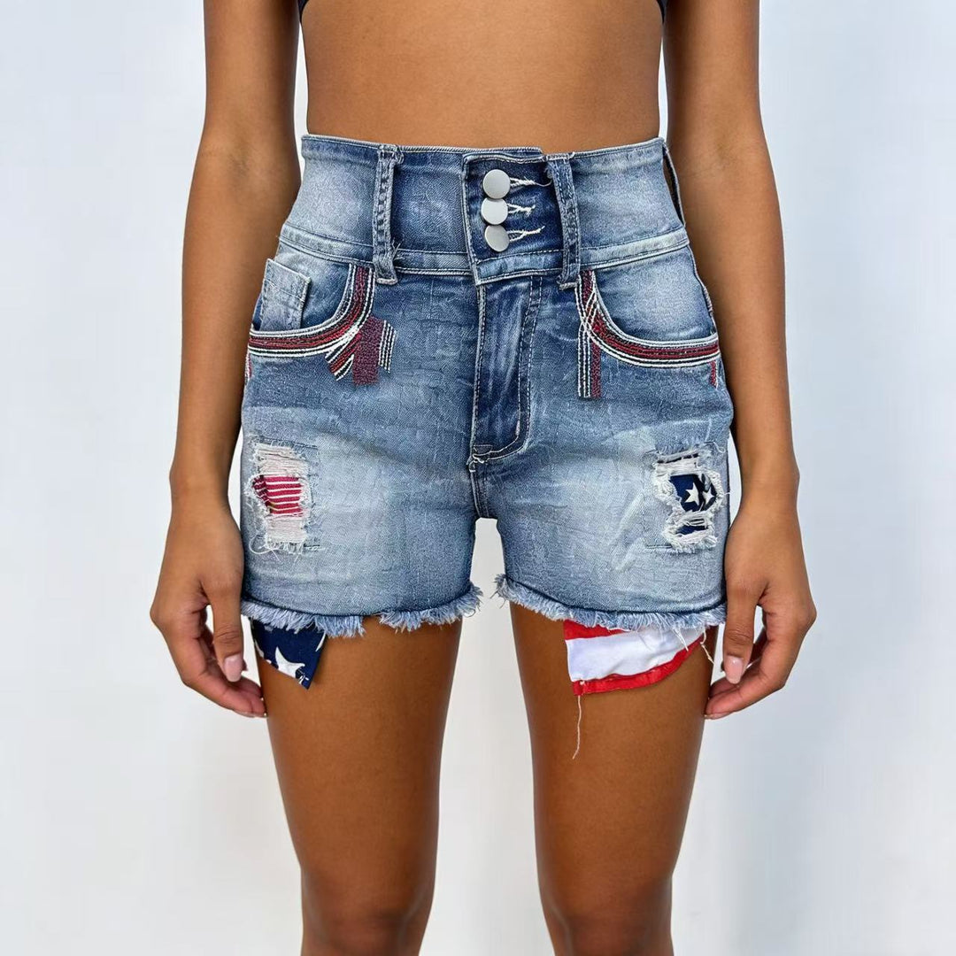 Damen Denim-Shorts im Vintage-Stil mit Aufgestickten Details EB