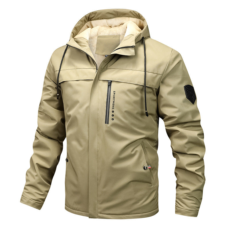 Herren nan winddichte Softshelljacke mit verstellbarer Kapuze, Fleece-Innenfutter und verdeckten Reißverschlusstaschen EB