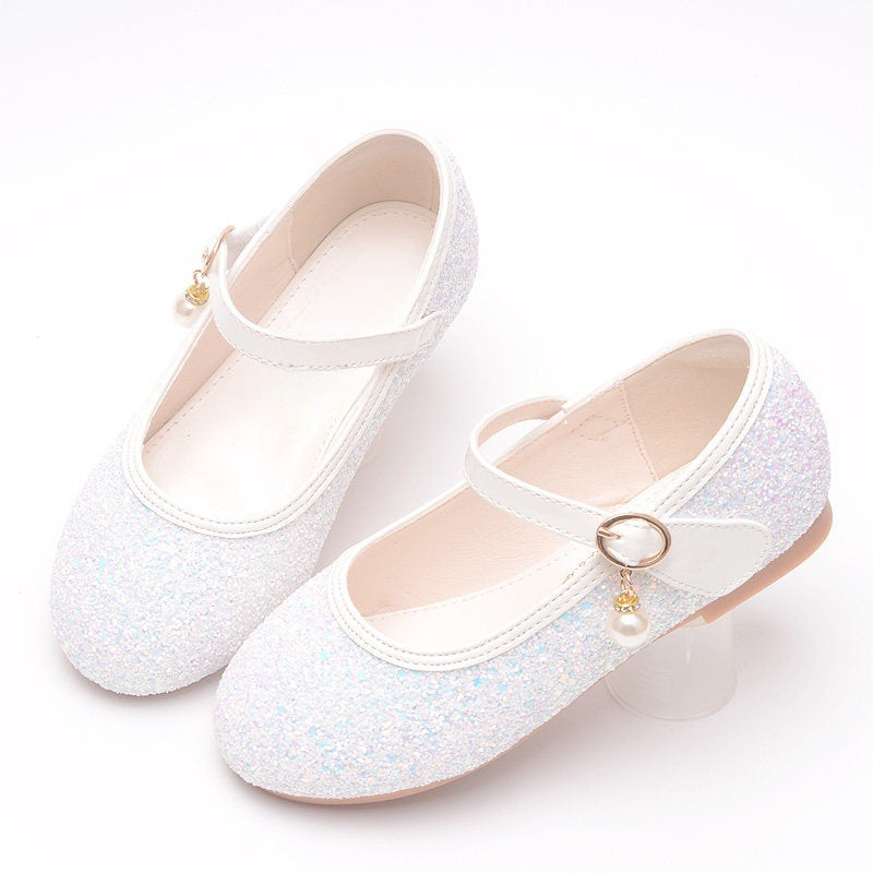Mädchen Glitzernde Ballerinas mit Riemchen und Perlenapplikation EB