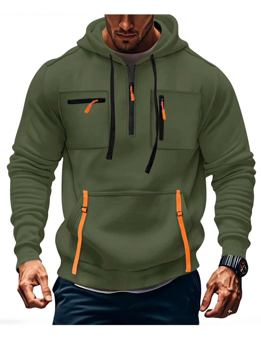 Herren modischer Kapuzenpullover mit funktionalen Reißverschlusstaschen EB