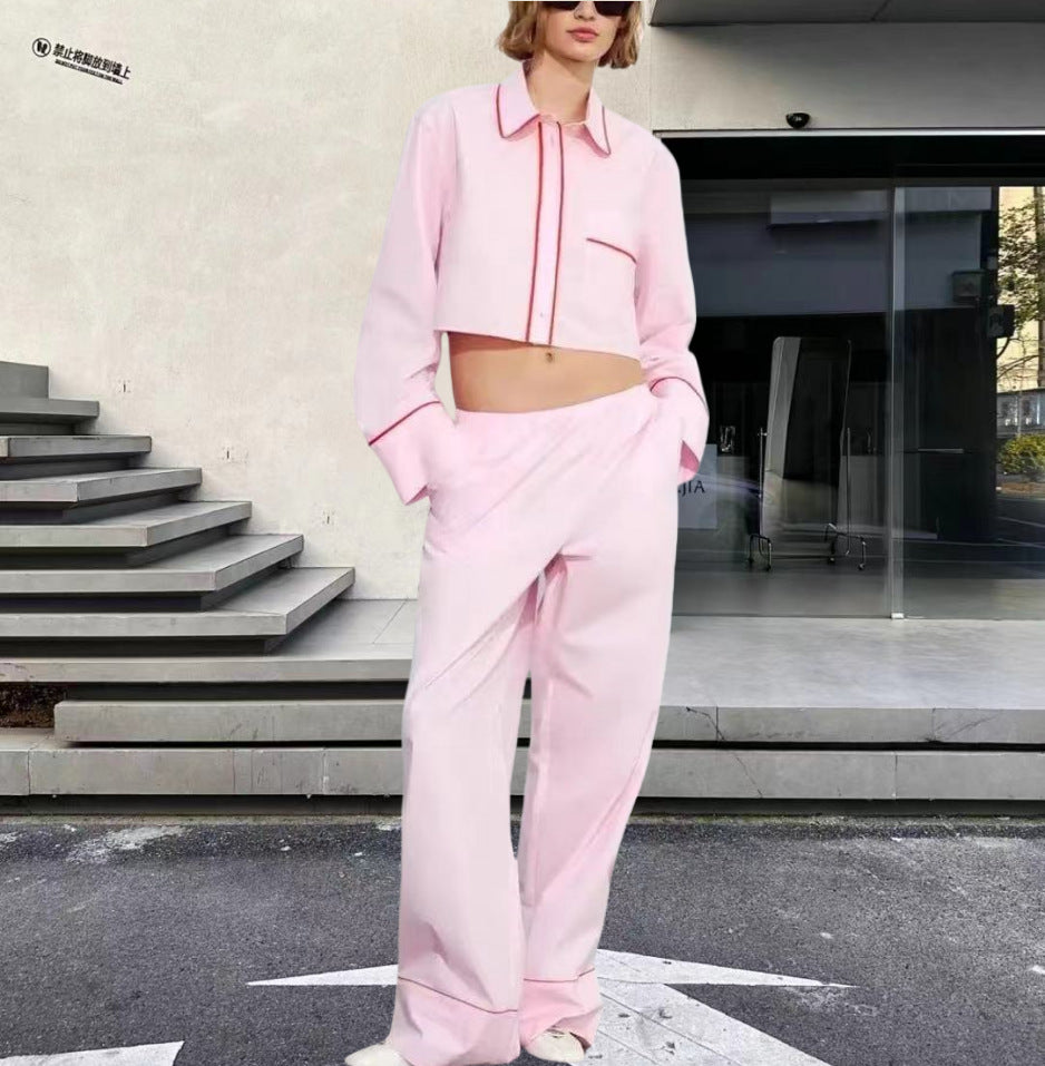 Damen modisches zweiteiliges Set mit Crop-Top und weiten Hosen EB