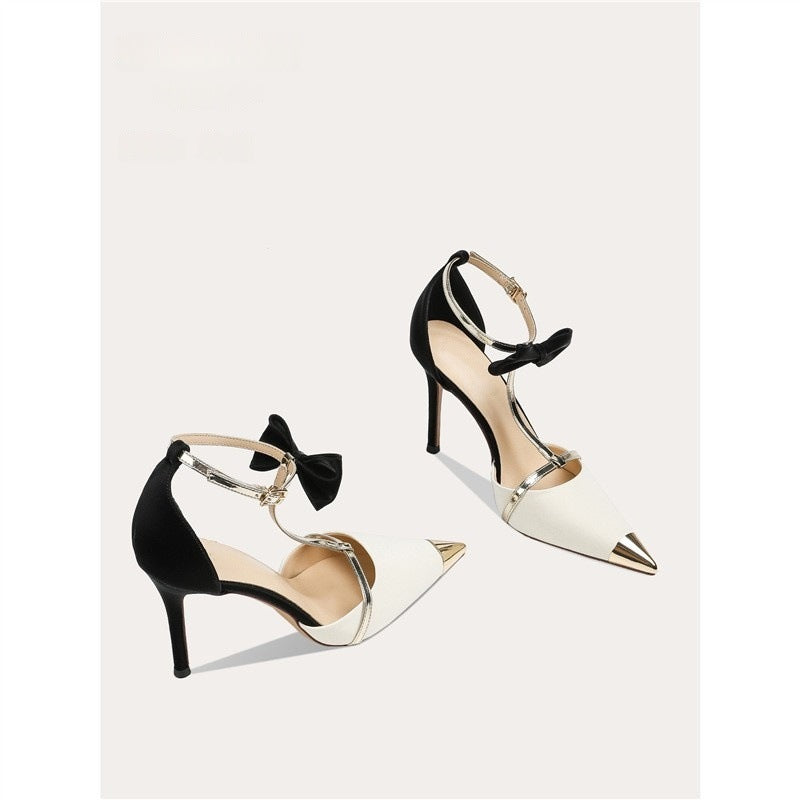 Damen elegante High Heel Schuhe mit modischem Riemendesign und zierlicher Schleifenverzierung EB