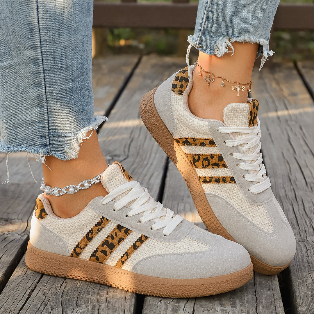 Damen Sneakers mit modischem Leopardenmuster und atmungsaktiver Obermaterialstruktur EB