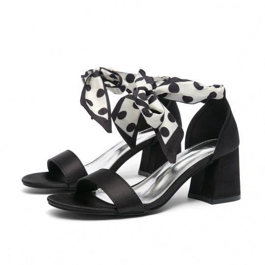 Damen elegante Sandalen mit dekorativem Schleifenband und komfortablem Blockabsatz EB