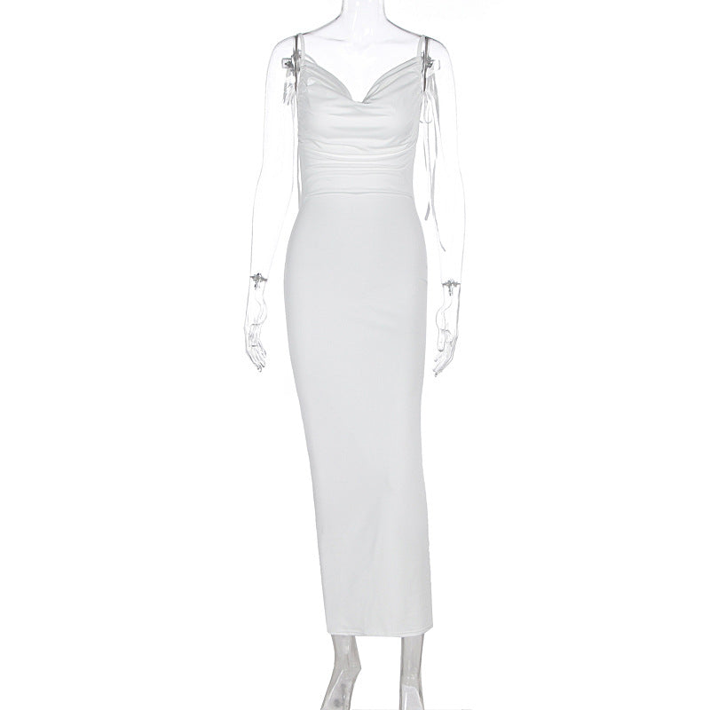 Damen Elegantes Maxikleid mit gerafftem Oberteil und verstellbaren Trägern EB