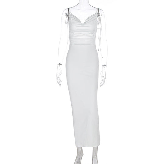 Damen Elegantes Maxikleid mit gerafftem Oberteil und verstellbaren Trägern EB