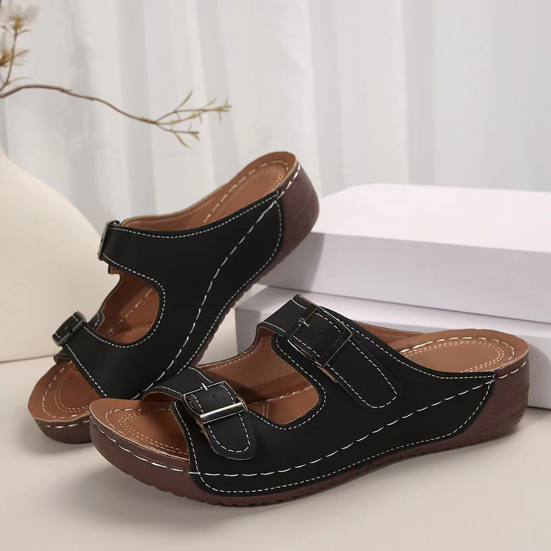 Damen Komfortable Pantoletten mit verstellbaren Riemen und ergonomischer Sohle EB