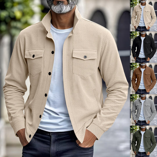 Herren lässige Oberhemdjacke mit funktionalen Taschen und strukturiertem Design EB