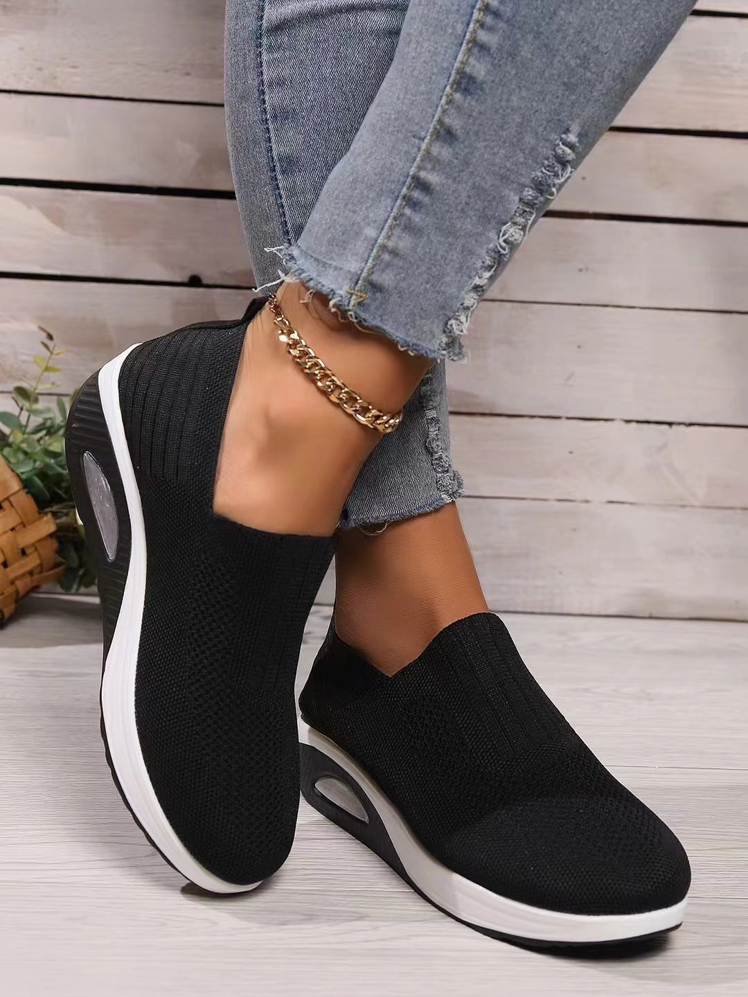 Damen atmungsaktive Slip-On Sneakers mit elastischem Obermaterial EB