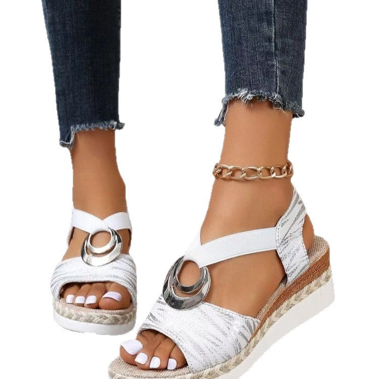 Damen Wedge-Sandaletten mit glitzerndem Riemen und komfortablem Fußbett EB