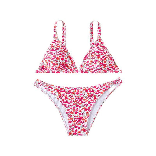 Damen Triangel-Bikini mit floralem Design und schmalen Trägern EB