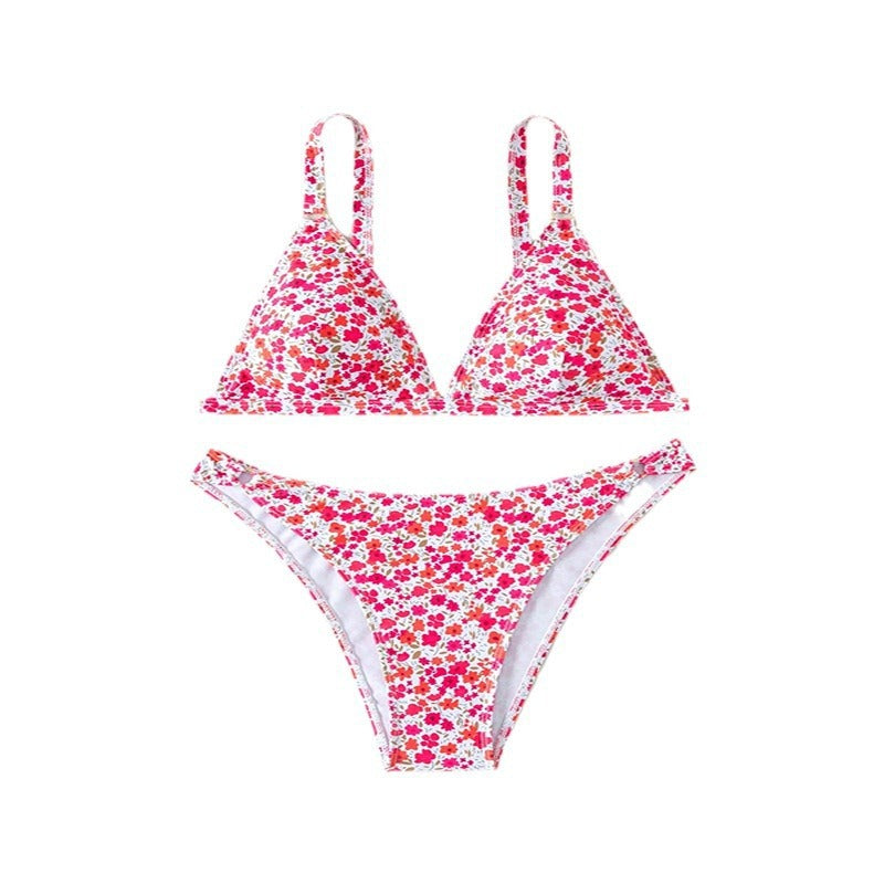 Damen Triangel-Bikini mit floralem Design und verstellbaren Trägern EB