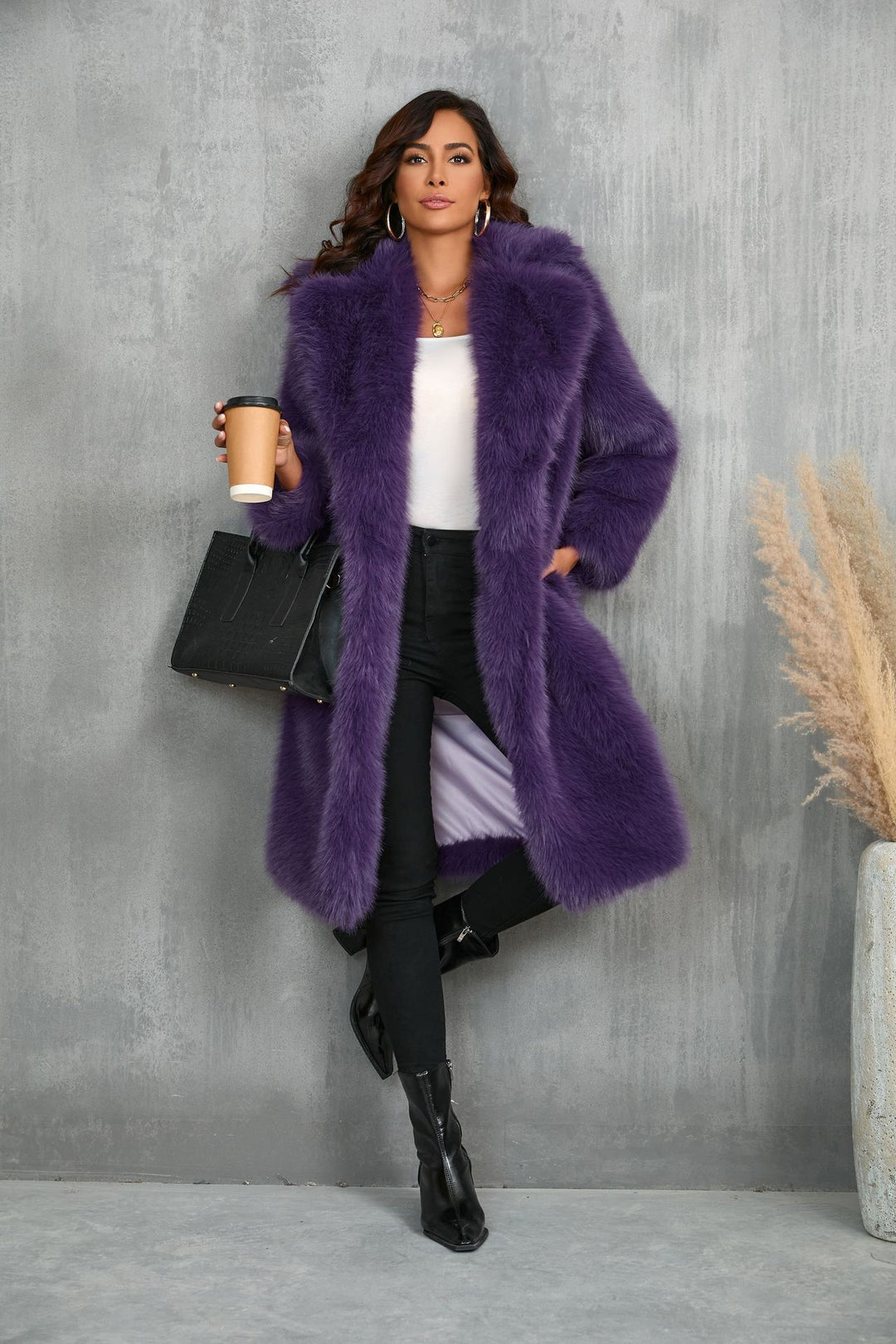 Damen Luxuriöser Kunstfellmantel mit elegantem Schnitt EB