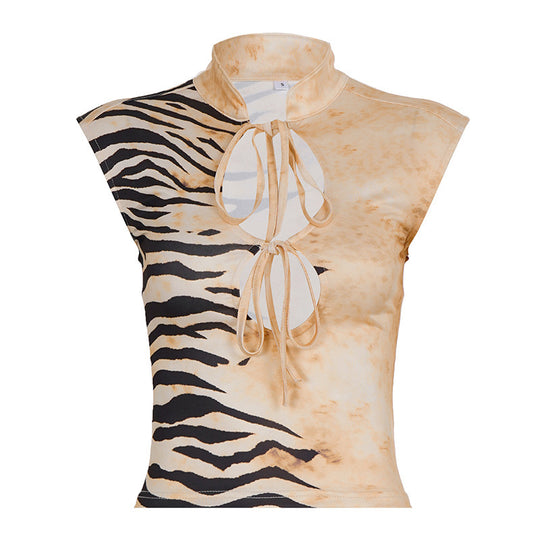 Damen Figurbetontes Kurzarm-Oberteil mit Halterneck und asymmetrischem Design EB