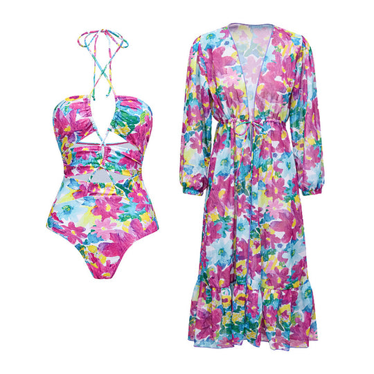 Damen Bikiniset mit voluminösen Rüschendetails und fließendem Maxi-Rock EB