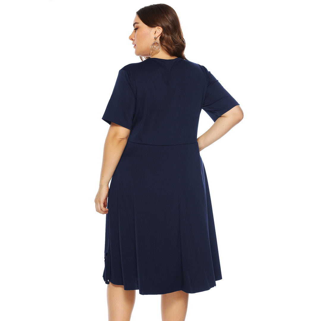 Damen elegantes Kleid mit Ausschnitt und Rüschensaum EB
