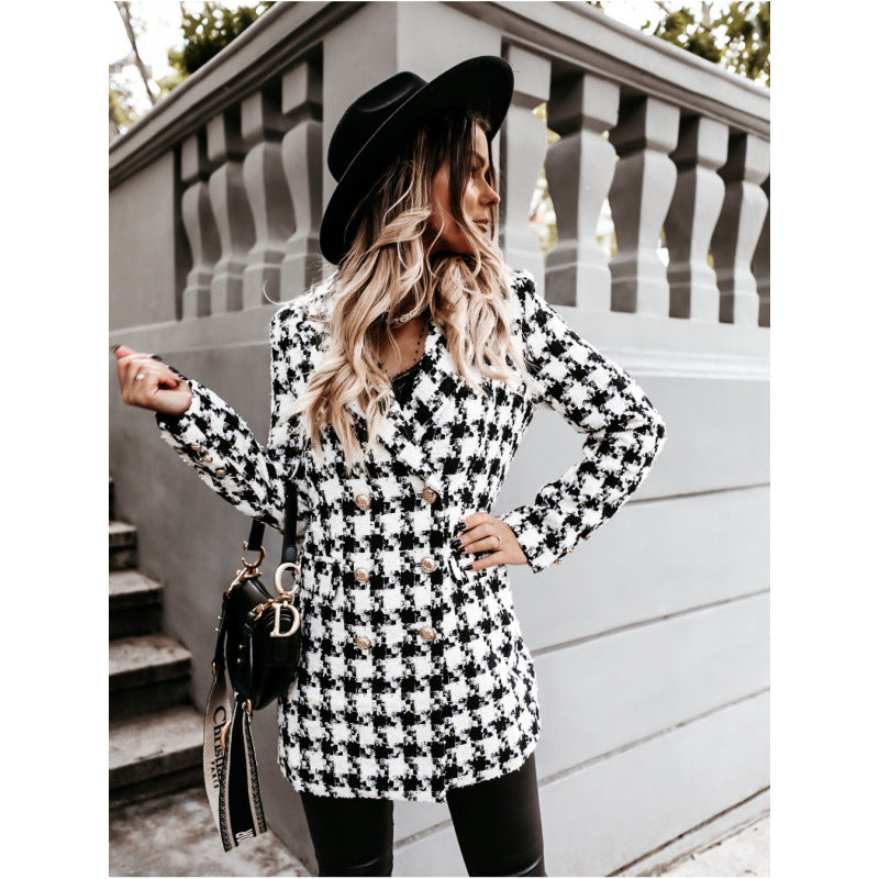 Damen Doppelreihige Karierte Blazerjacke EB