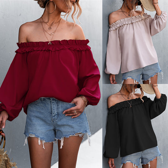 Damen Bluse mit off-shoulder Design und Rüschendetail EB