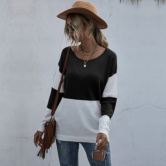 Damen lässiger V-Pullover mit modischem Netzdesign EB
