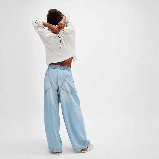 Damen nan weite Lyocell-Hose mit elastischem Kordelbund und großen aufgesetzten Fronttaschen EB
