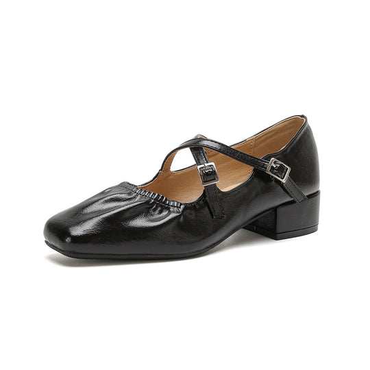 Damen Elegante Ballerinas mit verstellbarem Riemchen und komfortablem Blockabsatz EB