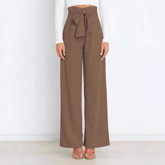 Damen Weite High-Waist Paperbag-Hose mit Bundfalten und Bindegürtel EB