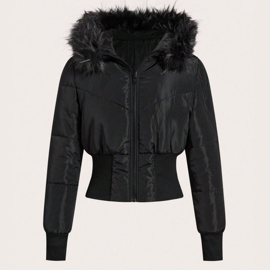 Damen kuschelige Kapuzenjacke mit abnehmbarem Kunstfell EB