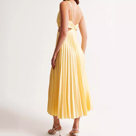 Damen Midikleid mit eleganten Plisseefalten und verführerischem V-Ausschnitt Heidi-Mode