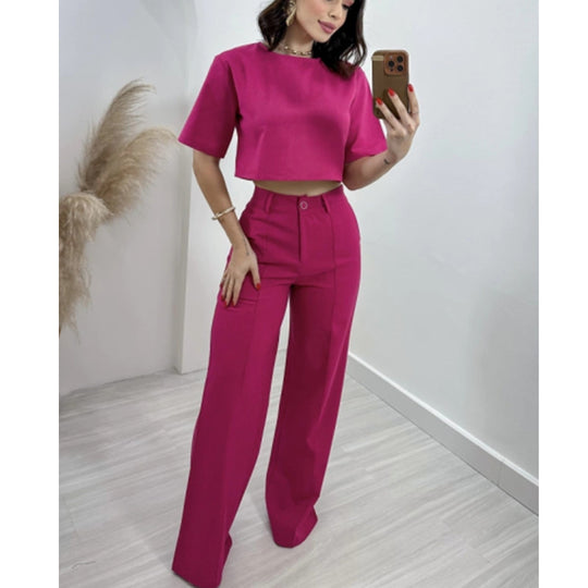 Damen Modisches Crop-Top mit weiter Hose EB