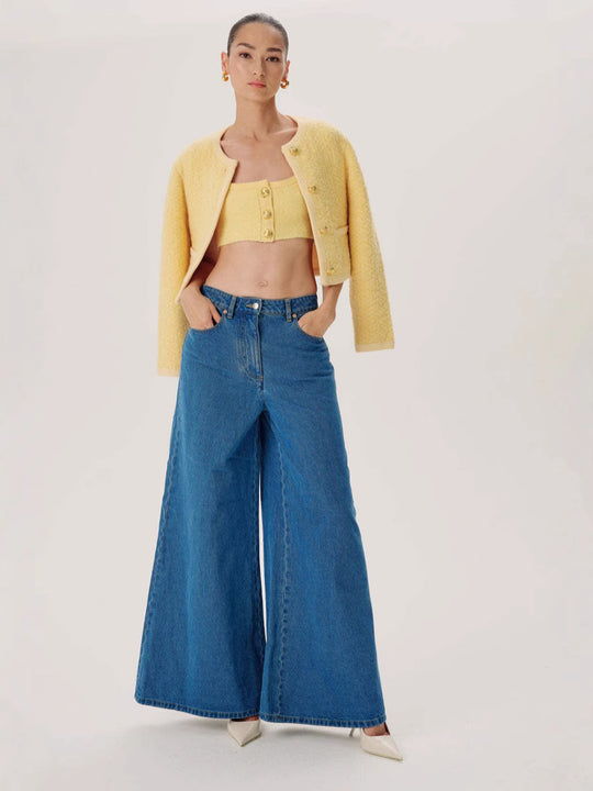 Damen Weit geschnittene Denim-Hose mit hohem Bund und modernen Akzenten EB