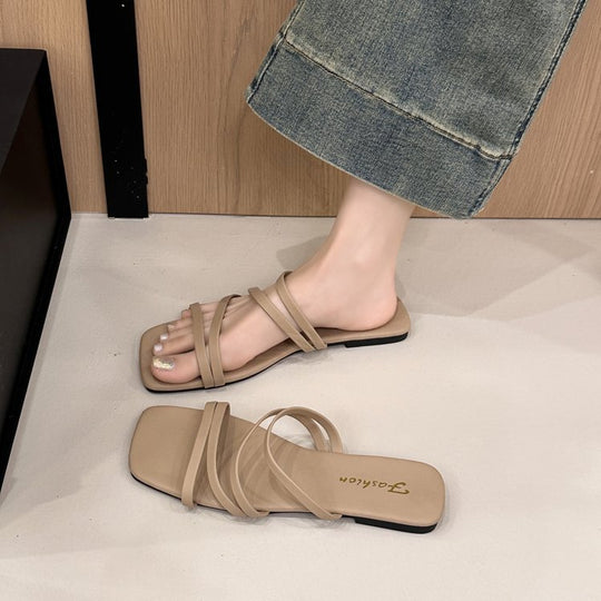 Damen flache Riemchen-Sandalen mit quadratischer Spitze EB