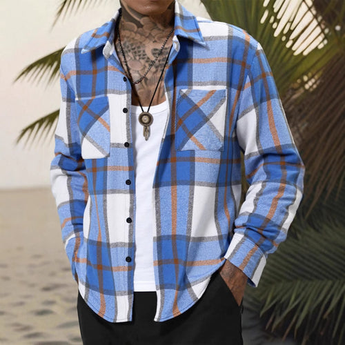 Herren Lässige Flanell Hemdjacke mit Karomuster und Brusttasche EB