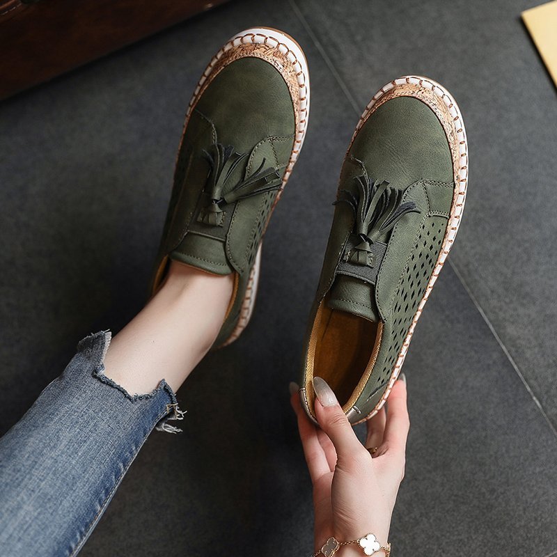 Damen perforierter Tassel-Slip-On Loafer mit Korkoptik-Plateau und gepolstertem Komfortfußbett EB