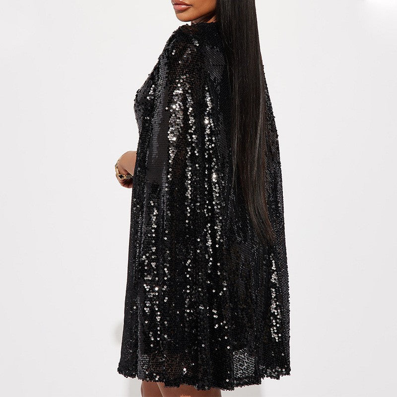 Damen Festliches Paillettenkleid mit capa-ähnlichem Design und elegantem Schnitt EB