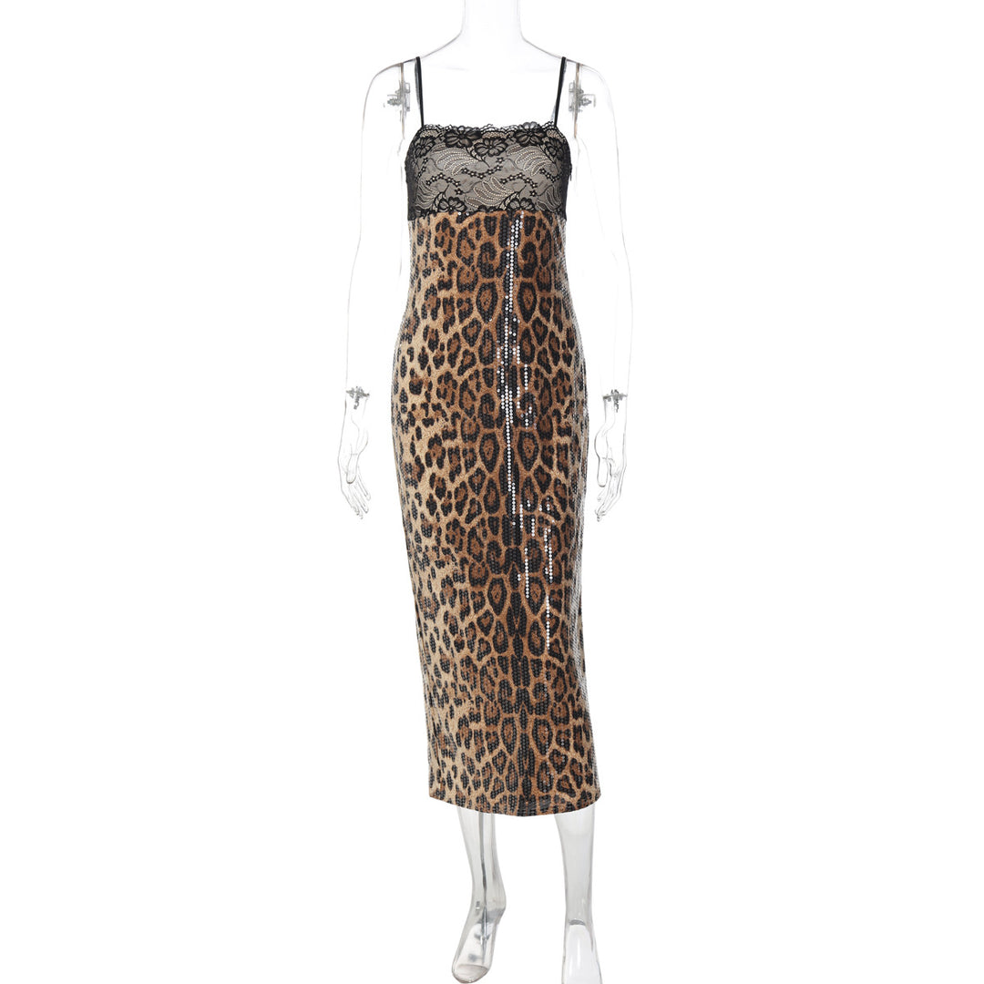 Damen Elegantes und verführerisches Leopardenspitzenkleid EB