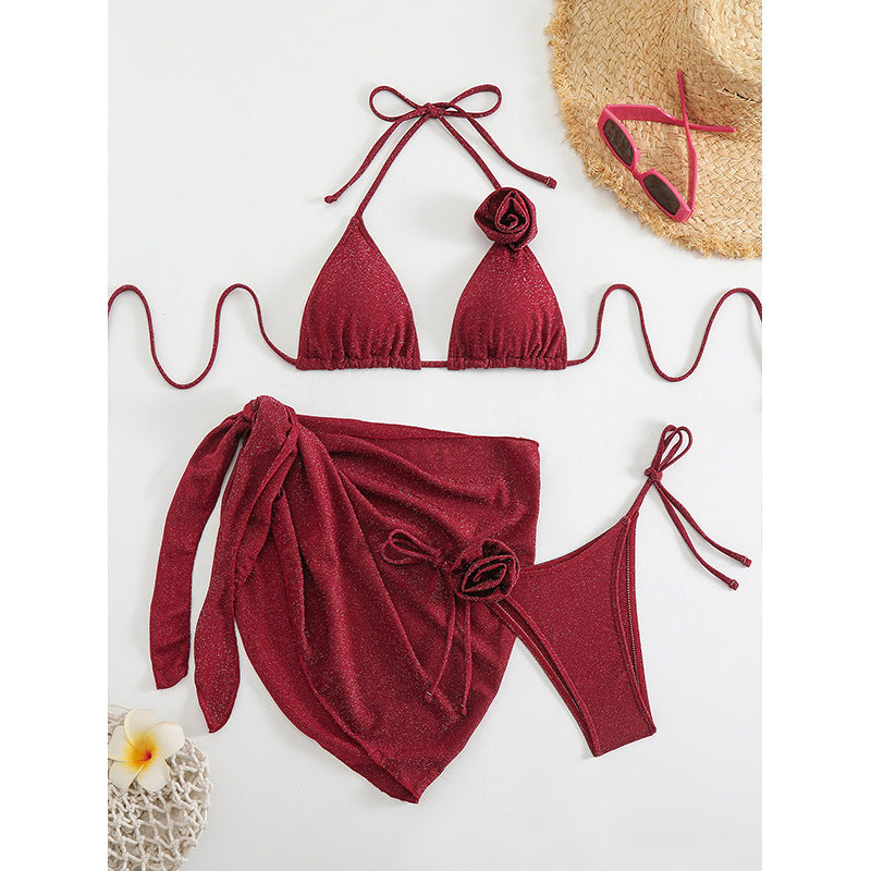 Damen Glitzernder Triangel-Bikini mit elegantem Wickelrock EB