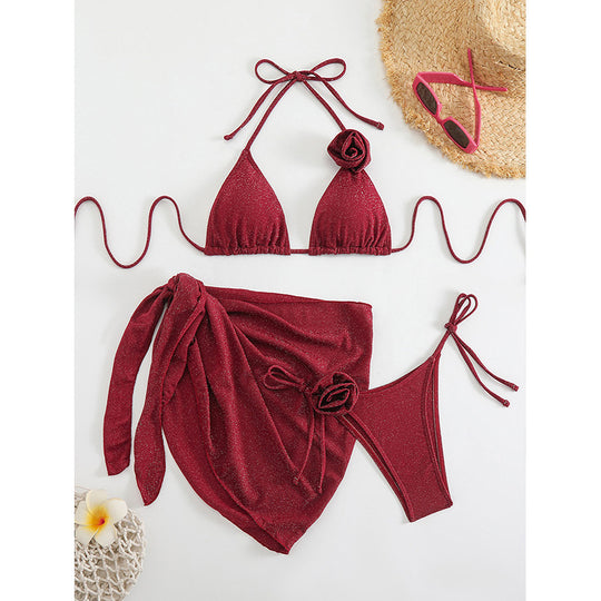 Damen Glitzernder Triangel-Bikini mit elegantem Wickelrock EB